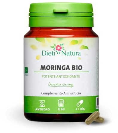 DIETI NATURA Moringa Bio 60 Cápsulas Natural Antioxidante y Nutritivo – Moringa Ecológica Fuente de Vitaminas y Minerales - Fuente de vitaminas para Combatir el Estrés con Propiedades Antioxidantes