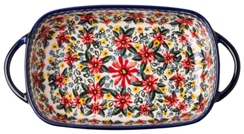 Générique Plat à Four en Céramique Rectangulaire Poignées Doubles 25 L Décor Marguerite Exotique Plat de Cuisson pour Micro-Ondes et Four Ustensile Cuisine Polyvalent pour Gratins et