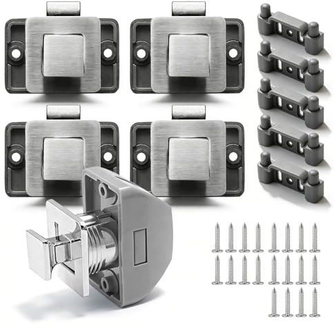 RV Metall Druckknopf Schrank Schlösser,5 Stück Push Lock Schloss,Wohnmobil Schlösser,Schlüssellos RV Schrankschlösser Für Wohnmobil,Boot,Yacht Und Caravan,12-20MM Plattenstärke,Einfache Installation