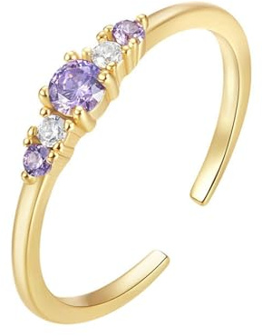 Lirzxin Förlovningsringar, Gult Guld Ring Kvinna 18K Öppet Justerbar Design med Rund Ametist Och Moissanite Bröllopsringar Gult Guld För Mamma, Flickvän, Brud, 18,5, 14K gult guld, Ametist