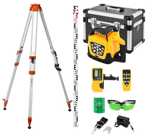 VEVOR Kit Livella Laser Rotante Raggio Verde, Kit Livella Laser Rotante a 360° con Treppiede Portata 500 m, Pendenza Regolabile, Angolo Scansione Flessibile con Telecomando Custodia per Trasporto