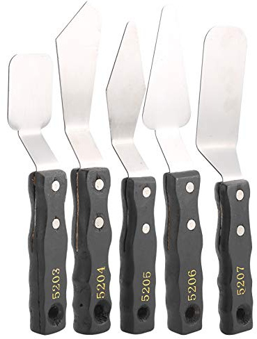 SIXRUN Espátula de Cuchillo de Paleta de 5 Piezas, Cuchillo de Artista de Acero Inoxidable con Mango de Madera Negra para Mezclar y Esparcir con 5 Tamaños Diferentes para Artistas