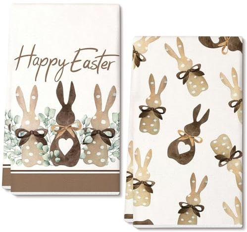 ZOSIGN 2PCS Paños de Cocina de Pascua, 40 x 60 CM Happy Easter Toallas con Conejos Hojas, Paños Cocina Primavera de Microfibra Suaves para Decoraciones de Pascua, Cocina, Regalos de Pascua (A)