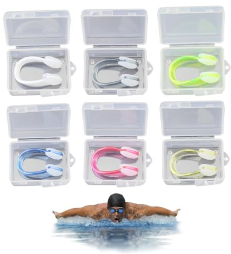 Pince-nez en silicone, 6 pièces pinces-nez de natation bouchons en silicone pour adultes enfants enfants clips étanches pour la natation, la plongée (emballés individuellement), bouchons adultes