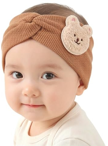 Fascia Capelli Neonata con Orecchie di Coniglio, Fascia Neonato Elastica Marrone Incrociata, Morbida Fascia Capelli Bambina per Battesimo e Compleanno, Accessori Capelli Neonati 0-36 Mesi