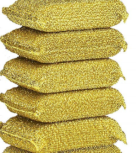 Esponjas para fregar antiarañazos, esponja de limpieza, esponja para lavar platos, esponja de cocina, esponja multiusos resistente, 6 paquetes, Dorado
