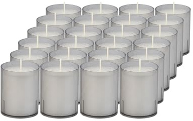 Sovie CANDLES Refill Kerzen Grau 24 Stück - Kerze in Kunststoff-Hülle - ca. 24 Stunden Brenndauer - Kerzen Deko Innen & Außen - Schützt Glas & Dekoration