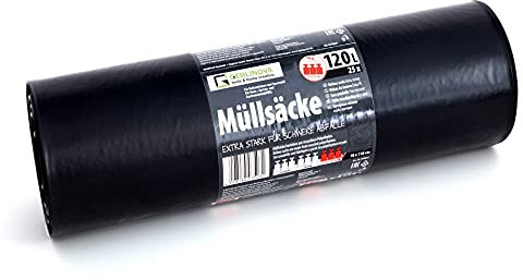 Schwarze Müllsäcke - 75 Stück - Extra Stark & absolut Reißfest - XXL Müllsack 120 Liter (70 x 110cm)