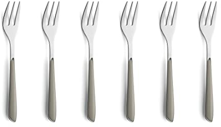 Kuppels PRISMA Kuchengabeln 6-tlg., 18/0-Edelstahl, Kunststoffgriff, Taupe | Rostfreies und spülmaschinenfestes Dessertgabel-Set für 6 Personen mit elegantem, mattem Taupe-Design aus 18/0 Edelstahl