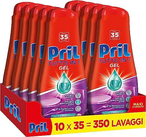 Pril Gel All in One Higiene - Detergente para lavavajillas líquido con bicarbonato - Multi-acción Sucio Difícil, paquete de ahorro de 10 botellas de 35 lavados (350 lavados)