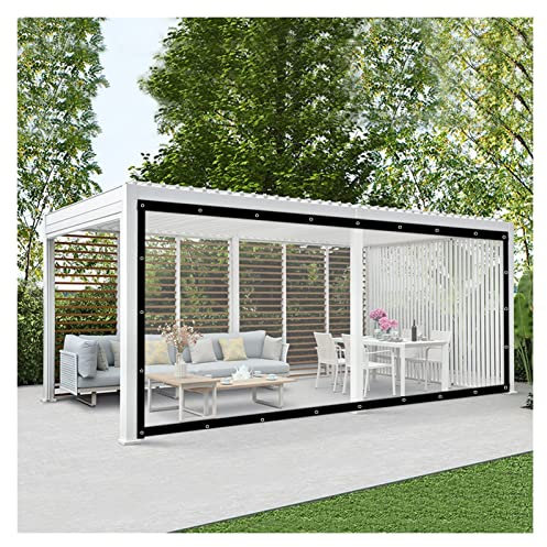 Wasserdichte, transparente Outdoor-Vorhänge für Pergola-Garten, anpassbare Größe 2,4 x 4 m, wetterfeste Kunststoffplane mit Perforationen, transparent
