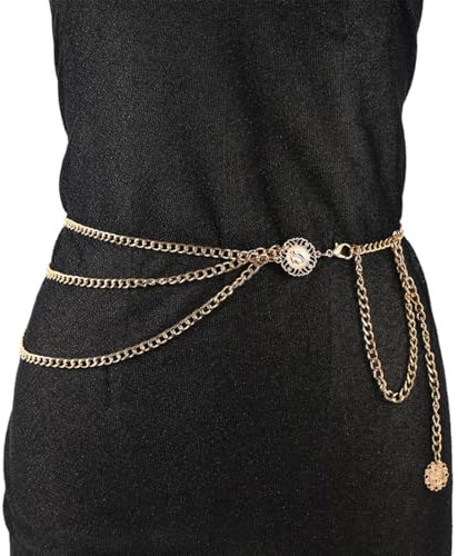 WUSJCOF Kettengürtel Gold Damen 130cm Verstellbare Taillenkette Vintage Körperkette für Kleider, Röcke, Jeans, Karneval, Fasching und Piratenkostüm Accessoires
