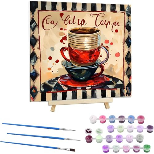 Guuogxan Pintura por Números para Adultos, 40x40cm Acrílica Pintura por Números para Niños Adultos Principiantes Pintura con 3 Pinceles Acuarela Tazas Painting by Number Kit, Decor del Hogar J-32