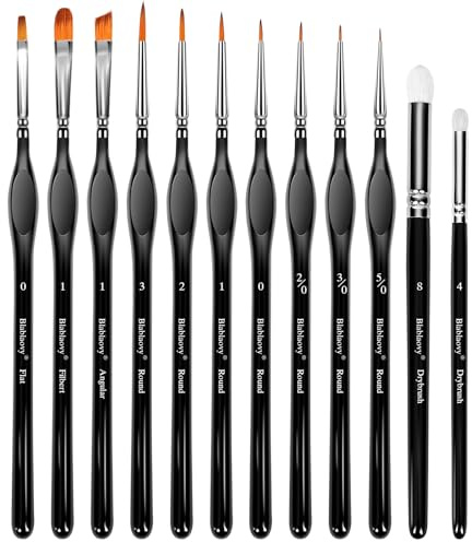 12pcs Miniature Paint Brushes Drybrush Set, Detail Paint Brushes for Acrylics, Watercolor, Figurines Model, Face Painting, Piant by Number Kit for Adults - Triangular Handles (Black)