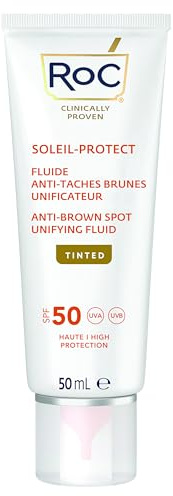 RoC - Soleil-Protect Fluide Anti-Taches Brunes Teinté Unificateur SPF 50 - Hydratant pour le Visage - Filtres Anti-UVA et Anti-UVB - Vitamine C - 50 ml