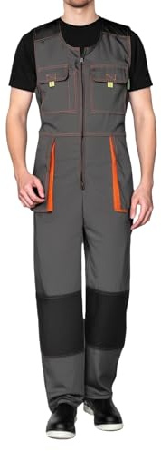 SUSHIMIAN Men's Sleeveless Coveralls Multi-Functional Mechanics Workwear Stylish Work Coveralls Overalls Cargo Jumpsuit, Grey, L