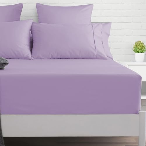 PRIME LINENS Extra Deep Fitted Sheet 40 CM Brushed Microfiber Wrinkle & Fade Resistant Bottom Sheet Soft Durable Bed Sheets (Lilac, Double)