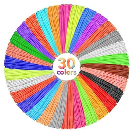 YYAQZD 3D-penna filament PLA 30 färger, 5 m, 3D-tryckt filament 1,75 mm för barn och vuxna, 3D-penntillbehör kompatibel med MYNT3D SCRIB3D Tecboss 3D-penna och 3D-skrivare, totalt 150 m