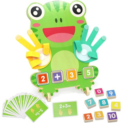 Seasboes Holz Mathe Spielzeug Zählen Lernen für Kinder, Montessori Mathe Spielzeug Lernspiel, Holzspielzeug Fingerzählmathe, Frühpädagogisches Lernspiele Jungen Mädchen Geburtstag(A)