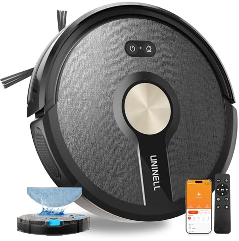 uninell UR1 Robot Vacuum Cleaner with Mop, Robotic Vacuum with 5000Pa Super Suction, 180min, Ultra Slim with Auto Carpet Boost, APP Remote Voice Control, Ideal for Carpets Hard Floors Pet Hair