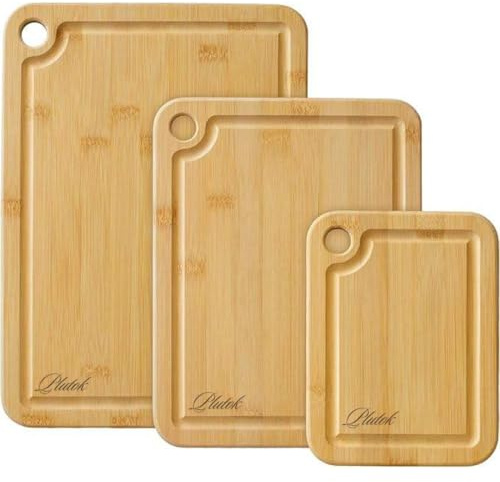 Plutok Chopping Board Cutting Board Kitchen Cutting Board Bamboo Cutting Board Set 3 Piece Kitchen Prep Boards for Vegetables Meat Bread Cheese Serving Platter