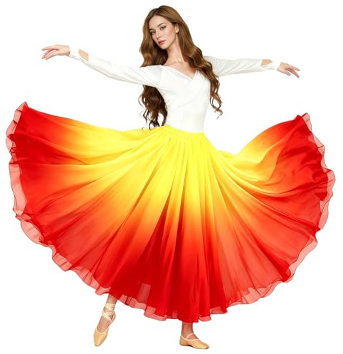 Baisdan Jupe Danse Orientale en Chiffon pour Femme, Jupe Flamenco pour Danse du Ventre et Spectacles