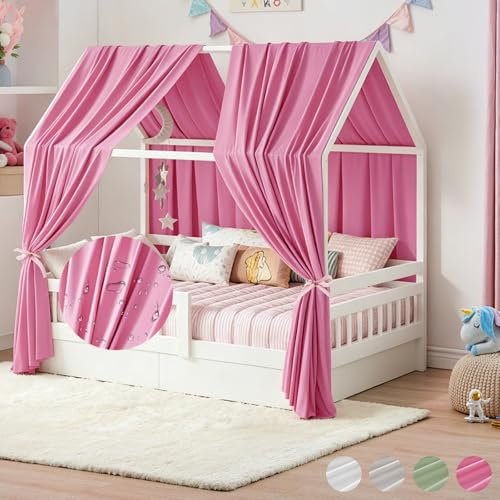 Dosel para cama de casa, 2 unidades, muselina, cortinas de cama con dosel, cortina para camas de casa, habitación infantil, dosel decorativo de tela para niñas, niños, dosel, cama infantil (H270 x W67