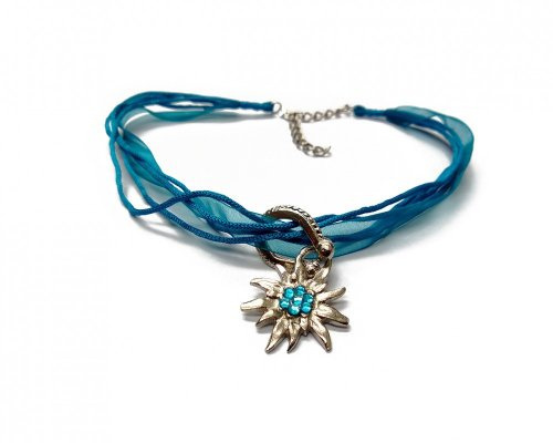 donnerlittchen! Dirndlkette Edelweiss - Türkis blau