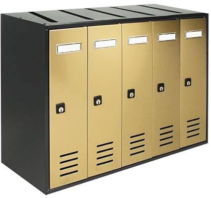 ALUBOX CUBO Cassette Postali Condominiali 5 Posti 38,5X53X25 Cm In Lamiera Zincata Cassetta Postale Condominiale Verticale Da Esterno E Interno Protetto (ANTRACITE E SPORTELLI ORO)
