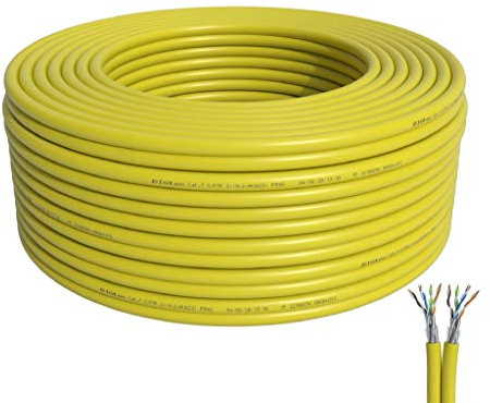 BIGtec CAT 7 Netzwerkkabel Verlegekabel LAN Kabel 200m duplex CAT7 PiMF halogenfrei BauPVO Eca POE gelb Netzwerk Installationskabel Datenkabel CAT.7 Cable