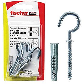 Fischer Dübel UX 6 x 35 R K mit offener Öse für Vollwand, perforierter Ziegelstein, Gipskarton