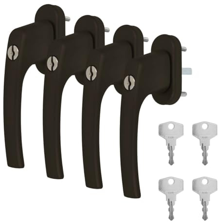 4 x Alu Fenstergriff in Braun RAL 8019 abschließbar - Stiftlänge 35mm