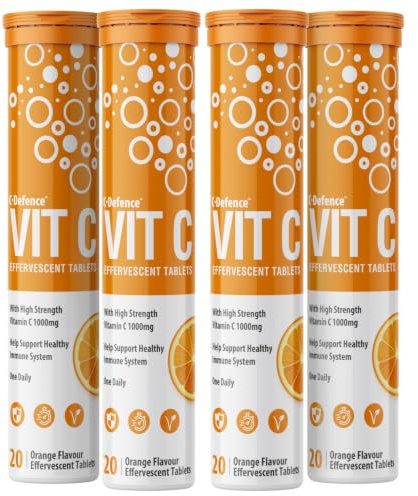 Vitamin C Effervescent| 1000mg Orange Flavour VIT C Supplement | High Strength and Natural Flavour (4 Tubes of 20 Tablets)