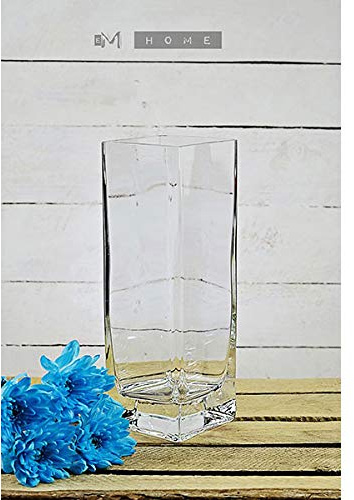 EMH Thick Glass Vase Handmade Square Clear for Flowers