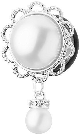 Piercingfaktor Flesh Tunnel Ohr Piercing Plug Ohrpiercing Single Flared Ear Edelstahl Blume mit Perle Strass Kristall Anhänger Silber Weiß 14mm