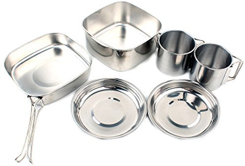 Antcher campeggio mini cucina, acciaio inossidabile Gavetta picnic Cooking Tool set pot pan Spork Cup cottura attrezzature 6 pezzi per escursioni all' aperto
