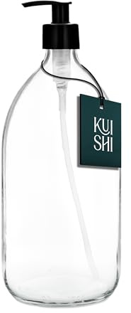 Kuishi Seifenspender 1000 ml mit Schwarzer Plastikpumpe [1 Stück], Nachfüllbare Pumpflasche Transparent Glas für Handseife, Spülmittel, Duschgel, Shampoo und Lotion (BPA-Frei)
