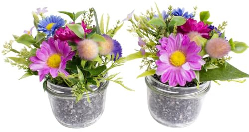 Flora-Seta GmbH künstliches Blumen-Arrangement im Glas (2 Stück) (lila-pink, Frühlingsblumen)