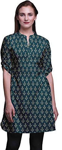 Bimba Roll-up-Ärmel Kurti für Frauen gedruckt Stehkragen Kurze Kurti-Oberteile