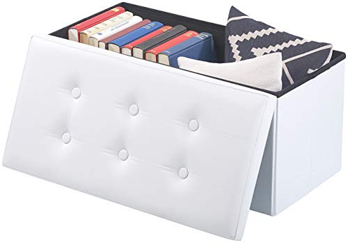 infactory Faltbare Sitzbox: Faltbare 2in1-Sitzbank und -truhe, 80 l, bis 300 kg, Kunstleder, weiß (Sitztruhen Kinder, Aufbewahrungstruhe Kinder, CD)