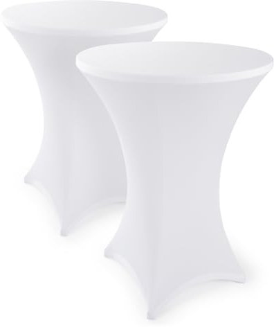 Blumtal Stretch Stehtisch Hussen Bügelfrei - Oeko -TEX zertifizierte Tischhussen für Stehtische Ø 60 – 65 cm - Verstärkung im Fußbereich - waschmaschinengeeignet - Weiß