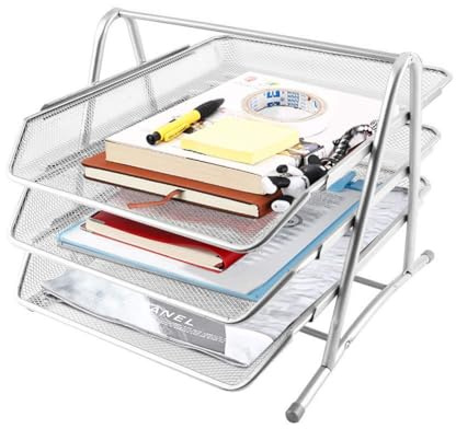 Briefablage Metall Silber, Dokumentenablage 3 Fächer Briefablage Organizer Mesh Design Metall Ablage Büro Briefablage Dokumenten Ablagen Schreibtischablage Papierablage Briefständer Ablagesystem