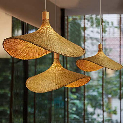 Bambus Hängeleuchte Retro Pendellampe Hut Kronleuchter E27 Vintage Pendelleuchten Hängelamp Natürlichen Gewebt Industrial Höhenverstellbar Wohnzimmer Esszimmer Cafe Rattan Lampenschirm Leuchten,30cm