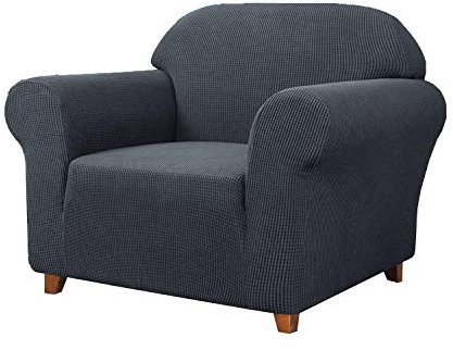 SAMSTEX Stylish 1 Seater Sofa Cover Stretch 1-Piece High Stretch Armchair Cover Machine Washable Non Slip Sofa Slipcovers Thick Soft Armchair Sofa Protector (1 Seater, Grey)