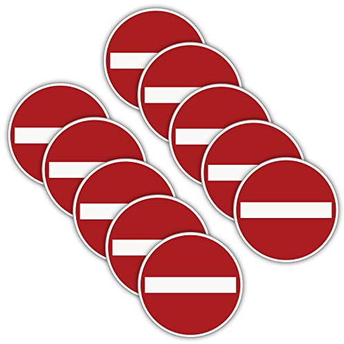 10 Stück Einbahnstraße/Durchgang verboten kein Eingang Aufkleber Ø 9,5cm Sticker Gebotszeichen mit UV Schutz für Außen-und Innenbereich von STROBO
