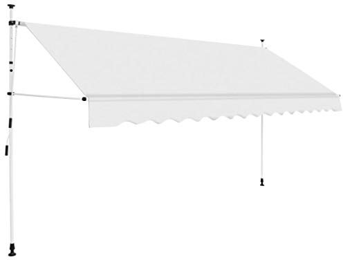 mewmewcat Retractable awning Hand operated Sun protection Articulated arm awning Clamp awning terrace Balcony awning 350 cm Creamy white