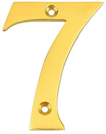 Nutfield Hardware 3 Inch / 75mm House Numbers Polished Brass Door Numbers Screw Fixed Mailbox Office Hotel House Door Number 7 with Mounting Screws for Walls, Doors, and Gates