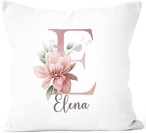 SpecialMe®Kissen-Bezug Name Initiale Blumen Eukalyptus Floral Monogramm personalisierte Geschenke weiß 40cm x 40cm