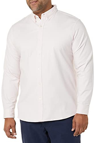 Amazon Essentials Men's Oxford Shirt, Slim-Fit Stretch, Long-Sleeve, Button Up, Pale Pink, Large