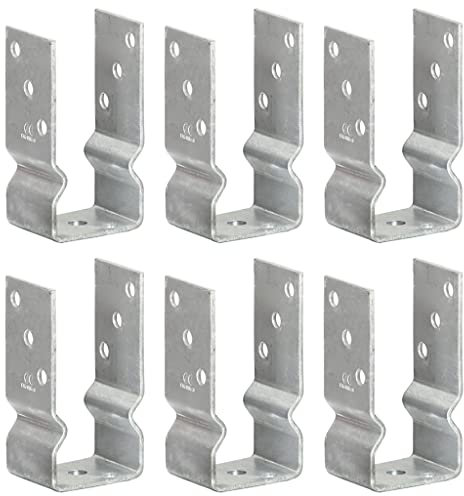 vidaXL 6x Pfostenträger U-Form Pfostenlasche U-Pfostenträger zum aufdübeln mit Sicke Feuerverzinkt Silbern 7x6x15cm Verzinkter Stahl